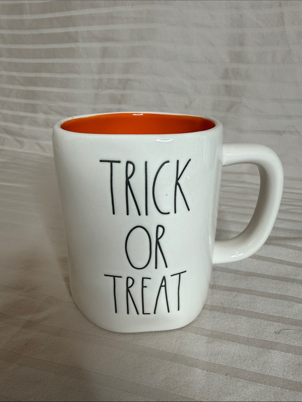 Rae Dunn White Mug with Orange Interior - 'Trick or Treat'